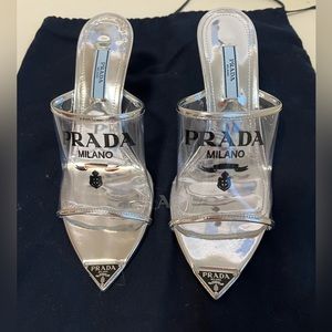 Prada pvc clear slides sandals silver 36.5 EU